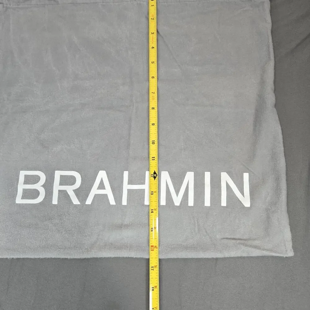 Brahmin Gray Velvet Flannel Drawstring Dust Bag White Block Logo 18x16